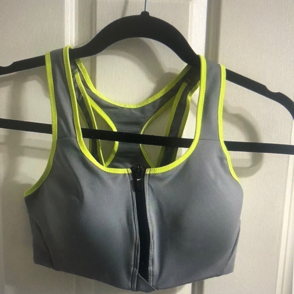 Nike Gray and Neon Yellow Sports Bra